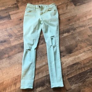 Mint green skinny jeans